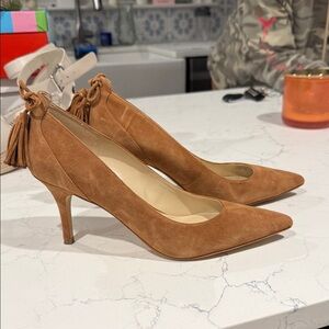 Marc Fisher Tan Suede Heels with Tassel Detail
